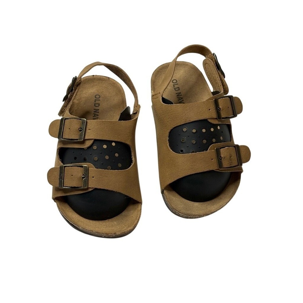 Old Navy Double Buckle Strap Sandals 7 Brown Faux Leather Lightweight NWOT